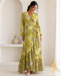 Citrine Floral Viscose Wrap Maxi Dress