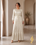 Ivory & Olive Striped Rayon Satin Maxi Dress