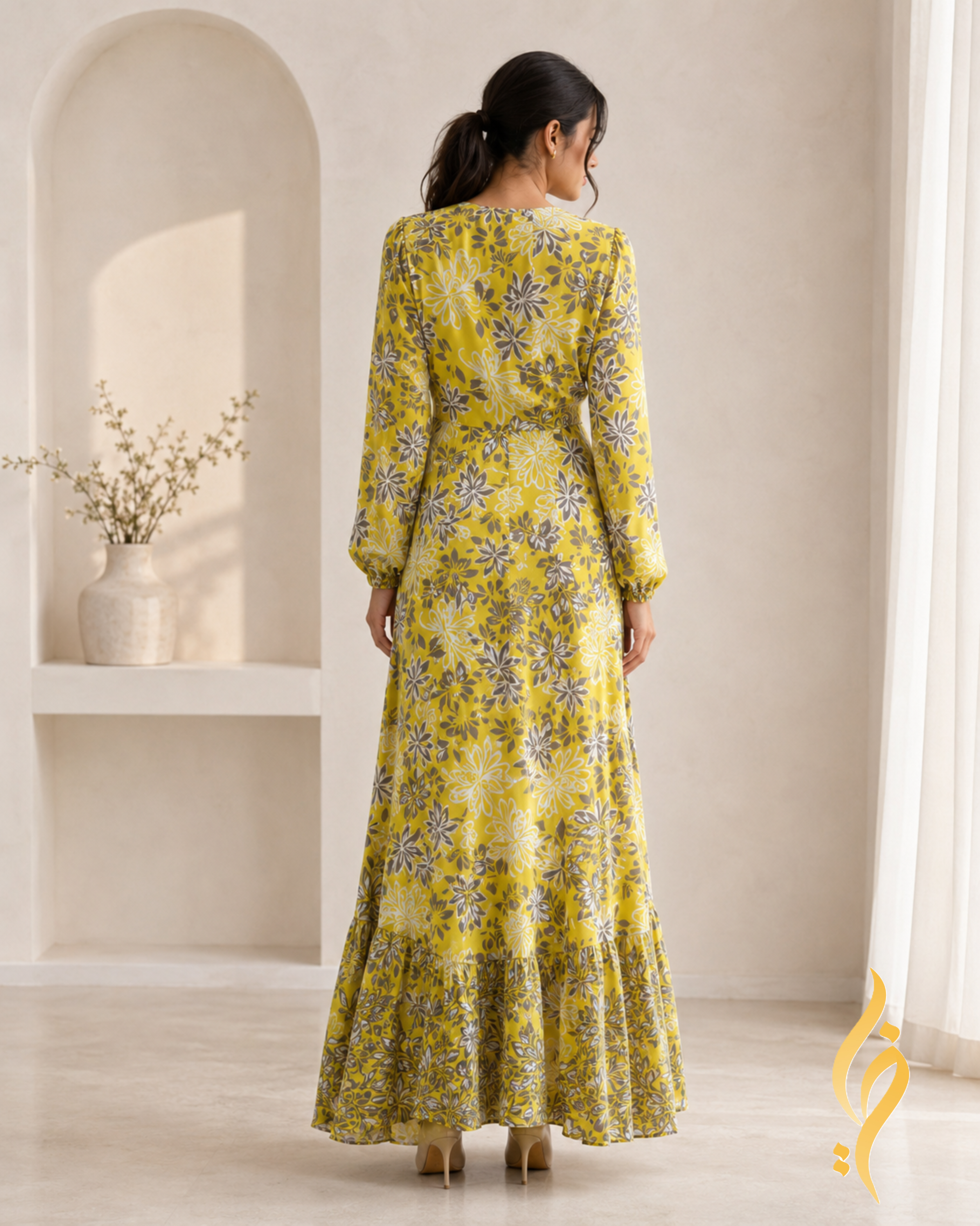 Citrine Floral Viscose Wrap Maxi Dress