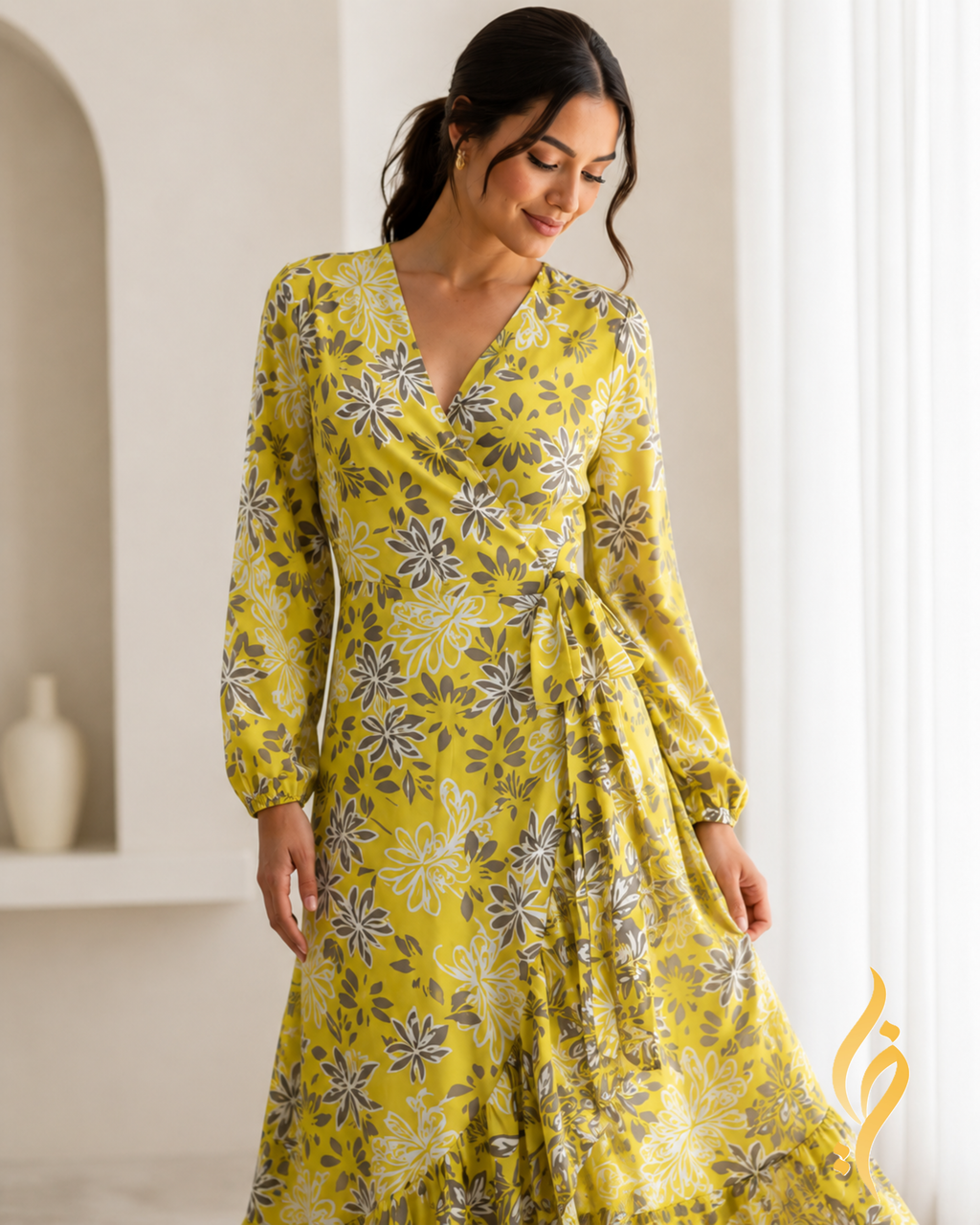 Citrine Floral Viscose Wrap Maxi Dress