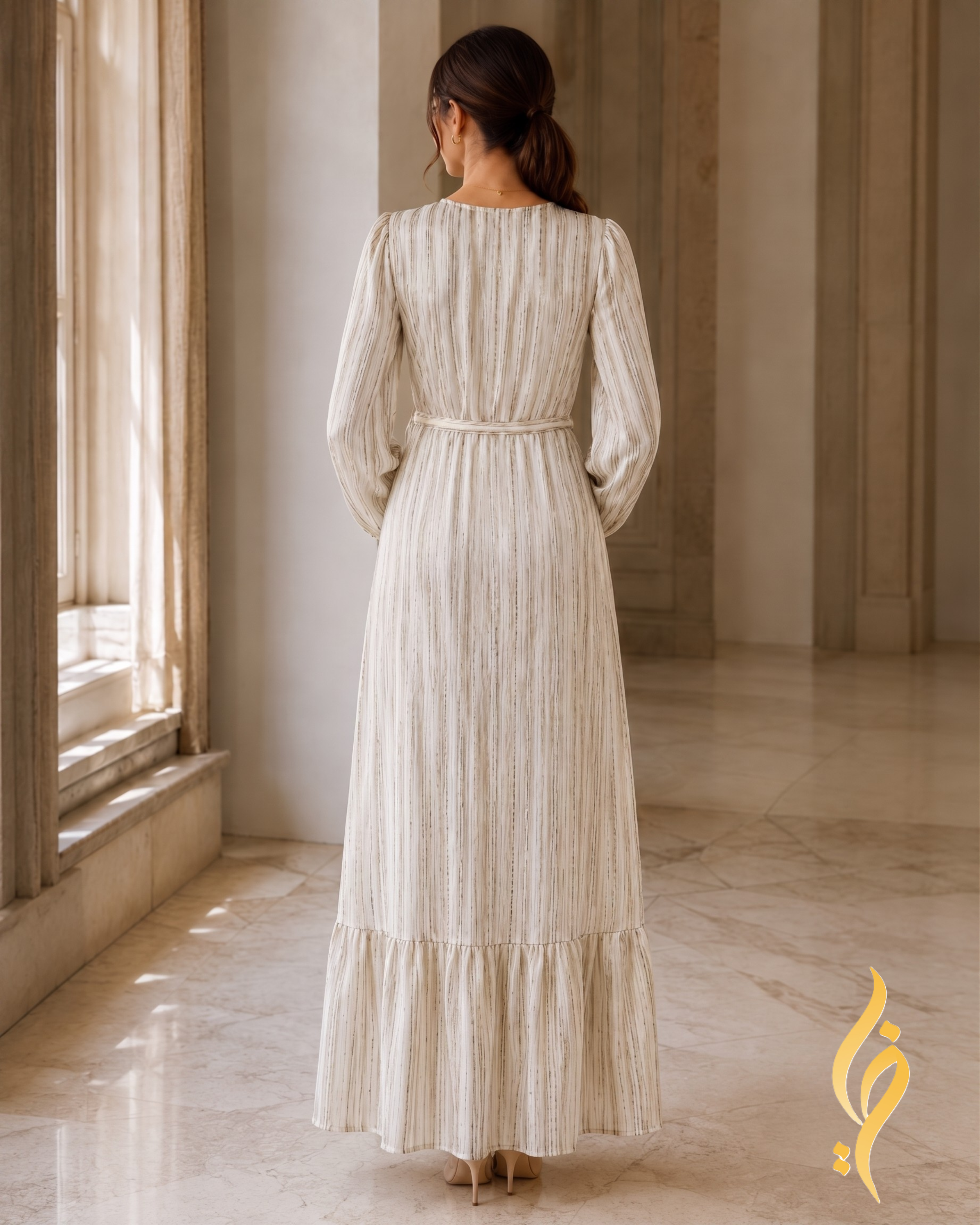 Ivory & Olive Striped Rayon Satin Maxi Dress