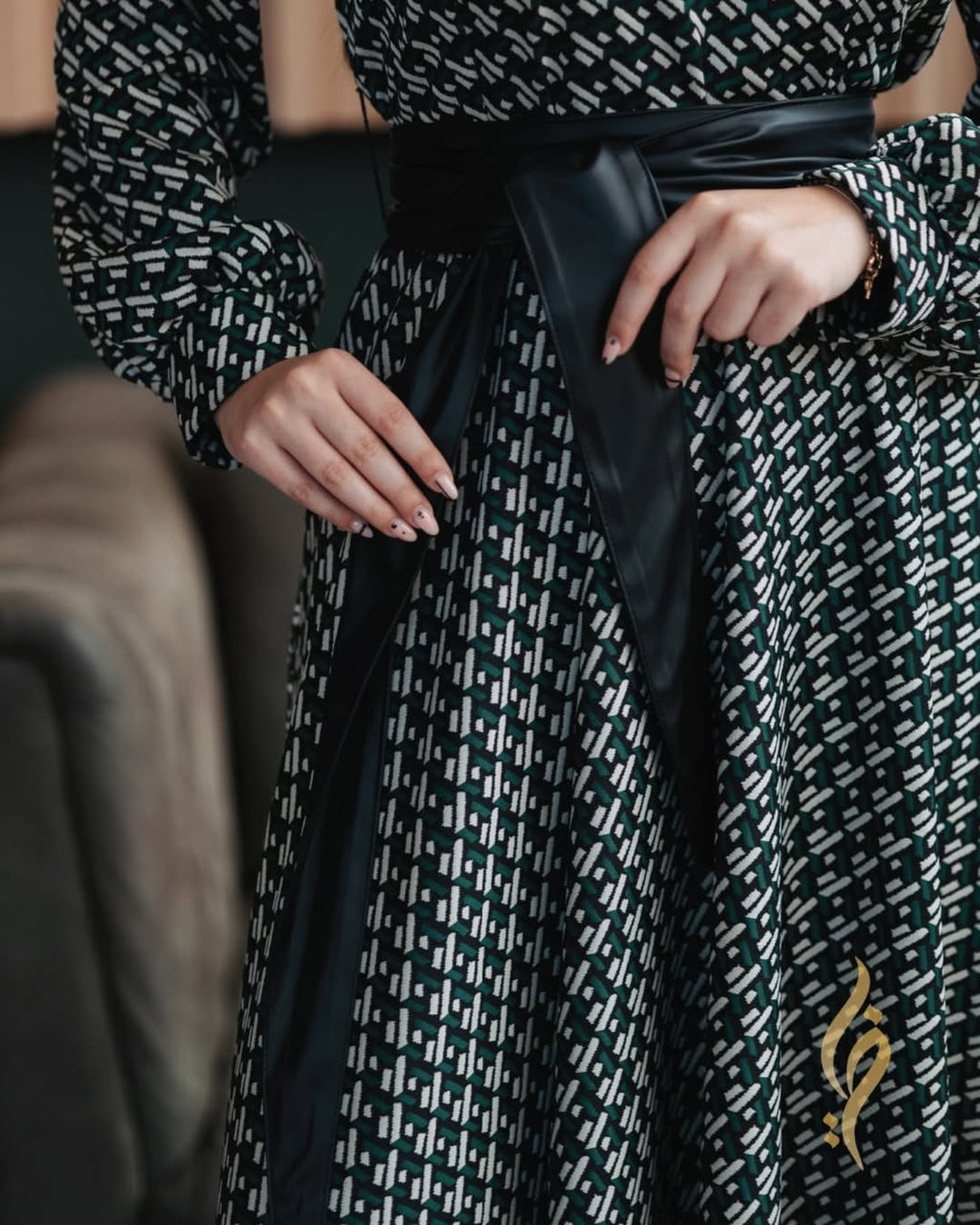 Suzanna Printed Jacquard Maxi Dress with Leather Belt