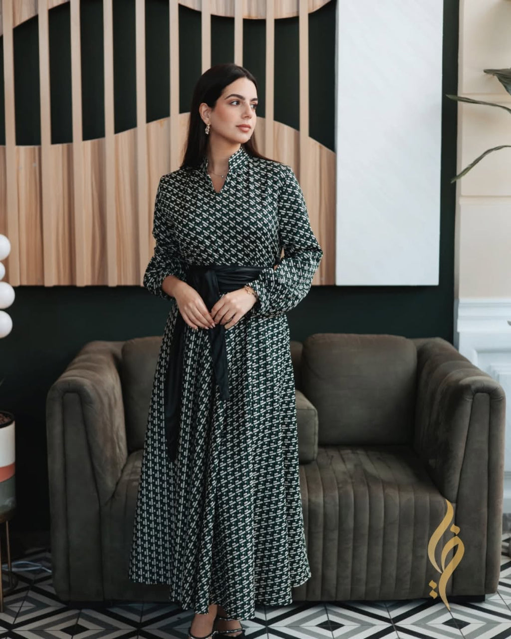 Suzanna Printed Jacquard Maxi Dress with Leather Belt
