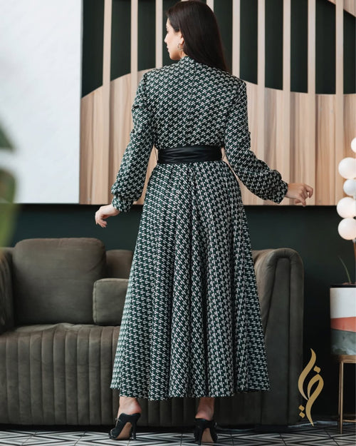 Suzanna Printed Jacquard Maxi Dress with Leather Belt