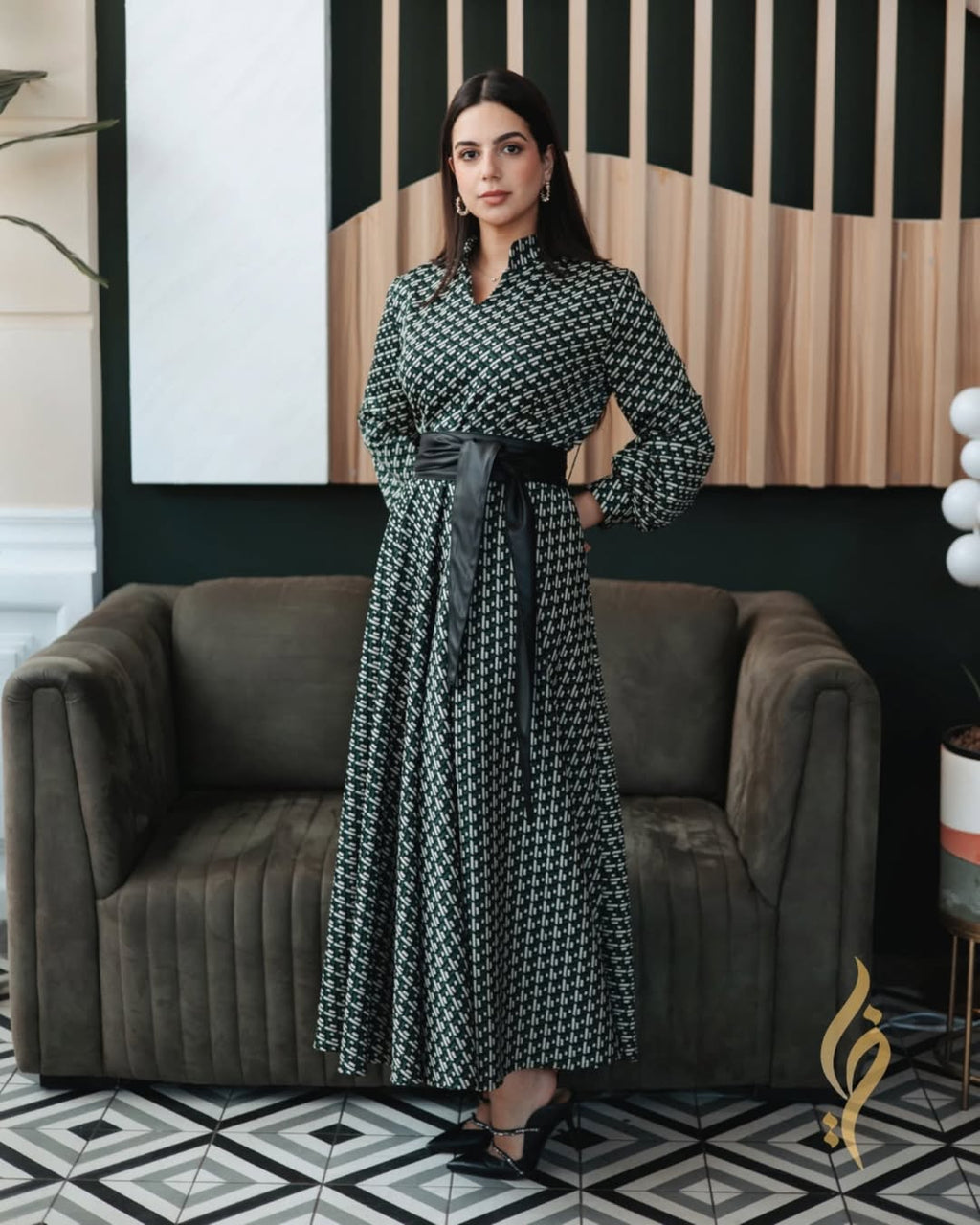 Suzanna Printed Jacquard Maxi Dress with Leather Belt