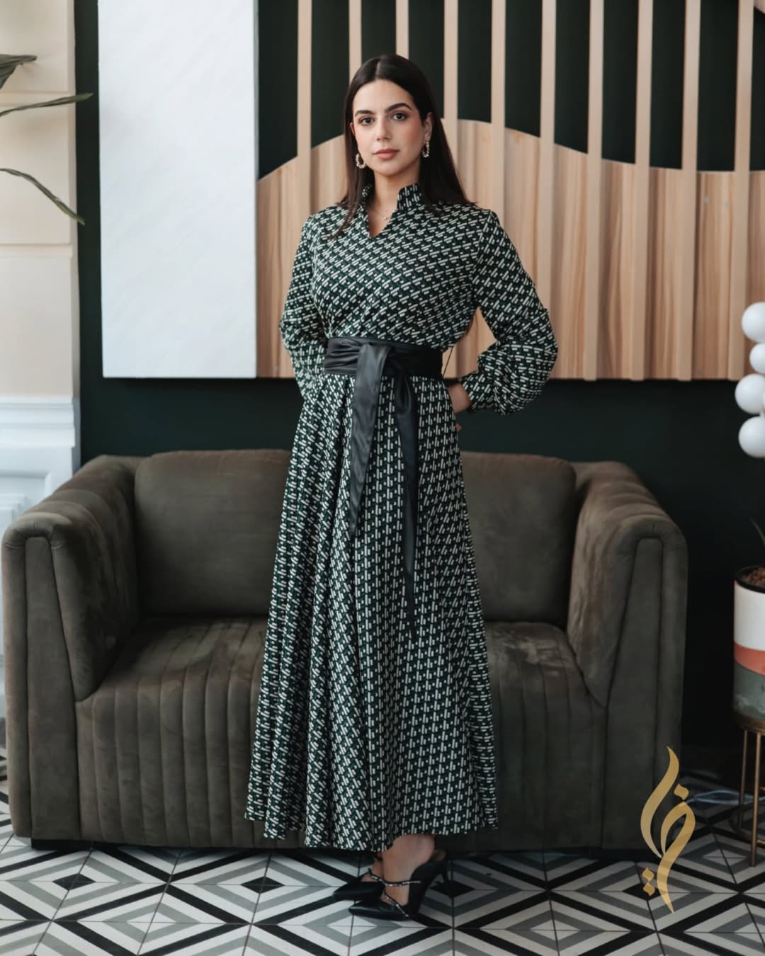 Suzanna Printed Jacquard Maxi Dress with Leather Belt